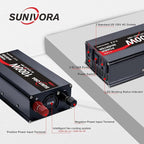 1000 Watt Inverter 12V DC to 110V/120V AC 60HZ 2000 Watt(Peak) Car Power Inverter with 2 AC Outlets & Dual USB Ports for Car Vehicle Truck Camping