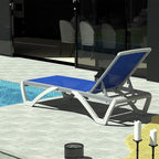 Domi Outdoor Lounge Chair, Aluminum Patio Chaise Lounge with 5 Position Adjustable Backrest and Wheels, All Weather Reclining Chair for Patio, Yard, Balcony, Poolside (Blue)