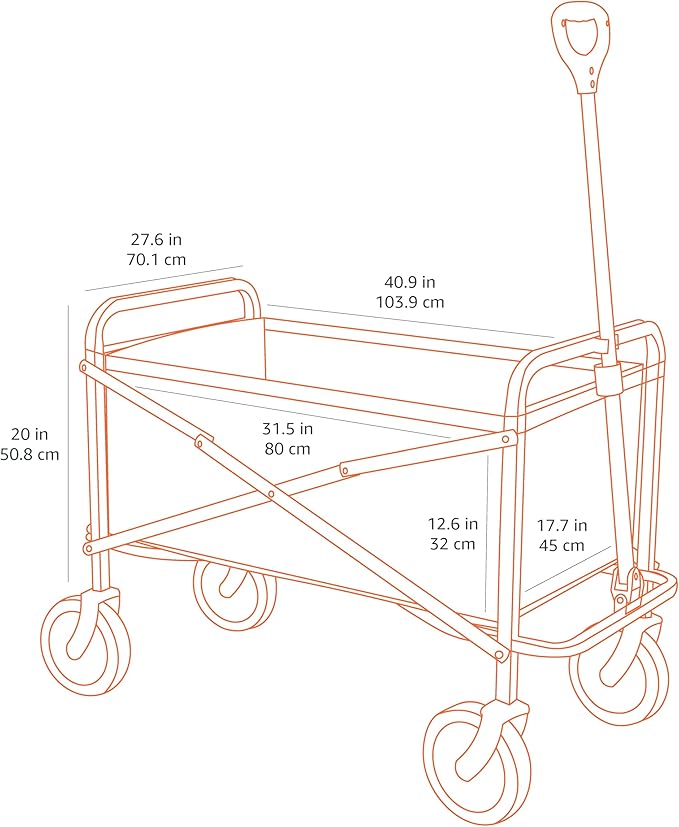 Amazon Basics Collapsible Folding Heavy Duty Utility Wagon for Outdoor Sports, 265 pounds Weight Capacity, Camping, Garden, and Shopping, 27.6 x 40.9 x 20 inches, Red