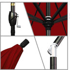 California Umbrella GSPT908302-5403 9' Round Aluminum Market, Crank Lift, Push Button Tilt, Black Pole, Sunbrella Jockey Red Patio Umbrella, 9-Feet