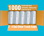 2-4 Gallon Trash Bags, 1000 Count Bulk Value Pack, Clear Plastic Recycling Bags, Small Multi-purpose Garbage Bags for Business Home Bathroom Kitchen Commercial and Industrial