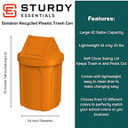 42 Gallon Round 100% Recycled Plastic Indoor or Outdoor Commercial Trash Can with Easy Access Swing Top Lid | Great for Schools and Businesses - Orange