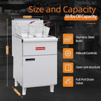 Commercial Open Pot Fryer with 2 Baskets, 122000 BTU 50-60 Lbs Oil Capacity Natural Gas Fryer, Only Commercial Use Stainless Steel Deep Fryer for Restaurants, Food Trucks-Floor Standing