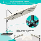 Sunnyglade 10x13Ft Cantilever Patio Umbrella Rectangular Deluxe Offset 360°Rotation & Integrated Tilting System Hanging Umbrella for Market Garden Deck Pool Backyard Patio (Beige, 10 x 13 ft)