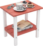 OTSUN Outdoor Side Table, End Table for Adirondack Chair, 18" Patio Table for Porch, Yard, Weather Resistant (Red & White)