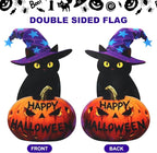 Halloween Black Cat Garden Flags 12x18 Inch Double Sided, Happy Halloween Pumpkin Welcome Small Yard Flags for Outside, Farmhouse Front Porch Outdoor Fall Decor Holiday All Seasons Decoration