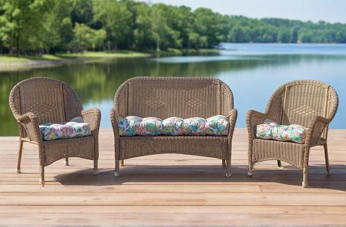 RSH DECOR: Sunbrella Tufted Wicker Loveseat Cushion | 44" x 22" | Outdoor Settee Cushion for Patio Furniture | Crafted with Sunbrella Performance Fabric| Canvas Taupe