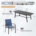 Outdoor Dining Chairs Blue Set of 6,61.4x37.4x29.5” Rectangular Dining Table（Extendable）,Patio Dining Set 7 PCS,Patio Dining Set for Outdoor Kitchen Lawn Garden,Bistro,Deck.