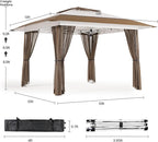 Bealife 13x13 Pop Up Gazebo Tent with Mosquito Netting, Outoor Canopy Tent with 4 Sandbags, 8 Stakes, 4 Ropes, Roller Bag, Pop Up Canopy for Lawn Backyard Garden Deck (Beige, 13x13)