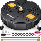 EVEAGE 18 Inch Large Size Pressure Washer Surface Cleaner Attachment with Wheels, 4000 PSI Power Washer Accessory with 1/4" Quick-Connect,2 Extension Wand for Driveways Sidewalks Patios Cleaning
