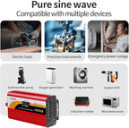 1500W Pure Sine Wave Inverter (3000W Peak), 12V/24V Auto-Detect, 50Hz/60Hz Switchable, LCD Display, Type-C Fast Charging, Silent Design, Overload & Overheat Protection for RV, Home (RED-1500W)