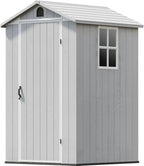 Patiowell 4 x 4 FT Plastic Outdoor Storage Shed with Floor, Garden Tool Shed with Two Windows and Single Lockable Door for Garden, Backyard, Lawn, Easy to Install, Light Grey(Fit-it Shed)