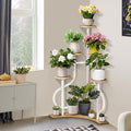 6-Tier Corner Plant Stand, Indoor Plant Stand with L-shaped Base, Aesthetic Metal Plants Shelf for Multiple Plants Flower Pot, MDF Outdoor Plant Holder for Patio Balcony (White)