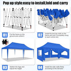COBIZI 10x20 Pop Up Canopy with 6 Sidewall, Commercial Canopy UPF 50+ Waterproof Outdoor Gazebo with Carry Bag, Tents for Parties with Upgrade Frame, 3 Height Adjustable, Blue