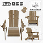 Folding Adirondack Chair Wood Texture 4 Pack, HDPE All-Weather Fire Pit Chairs, Plastic Adirondack Chairs with 2 Cup Holder, Outdoor Lawn Chair for Patio Garden (Teak)