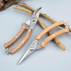BUGUI 8” Wood Handle Garden Scissors, Set of 2, Includes Bypass Pruning Shears and Long Straight Tip Clippers, Premium Gardening Tools with Precision-Ground SK-5 Steel Blade