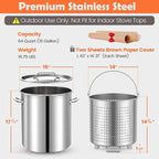 ARC 64QT Seafood Boiling Kit, 200,000BTU Stainless Steel Propane Burner And Crawfish Boil Pot With Strainer, Wheeled Legs and 360°Windscreen For Outdoors Cooking and Steaming, Large Turkey Fryer Pot