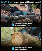 Professional Mini Chainsaw Cordless 8 inch + 6 inch, Electric Chainsaw Cordless with 2x4000mAh Batteries, Upgraded Brushless chainsaw with Auto Oiler for Tree Branch Wood Cutting