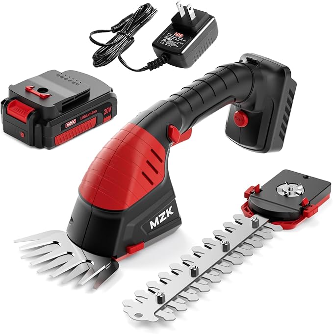 MZK 20V Cordless Hedge Trimmer, Electric Shrub Trimmer Grass Shears Handheld Grass Cutter, Hedge Shear for Garden, Lawn(2.0Ah Battery and Charger Included),HT08D10
