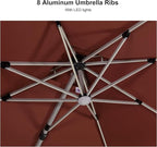 PURPLE LEAF 9 Feet Solar Powered LED Square Cantilever Umbrella With Base Patio Umbrellas Windproof Hanging Umbrella Outdoor Offset Umbrellas, Brick Red