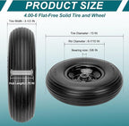 4.00-6 Flat-Free Solid Tire and Wheel 13" Wheelbarrow Tire by Cenipar With 3/4" & 5/8" Grease Bushing and 1.75" Centered Hub 4.00-6 tire and wheel for Garden Cart Trolley Hand Truck, 2 PC