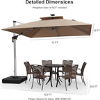 PURPLE LEAF 10 Feet Double Top Deluxe Solar Powered LED Square Patio Umbrella Offset Hanging Umbrella Outdoor Market Umbrella Garden Umbrella, Beige