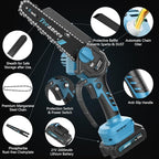 Mini Chainsaw Cordless, 8 Inch & 6 Inch Portable Electric Chain Saw with 2 Battery 8 Chains, Auto Oiler, Battery Powered Small Handheld Saw for Wood Cutting, Tree Trimming, Garden(Blue)
