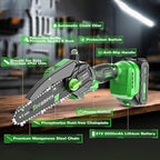 Mini Chainsaw Cordless 6 Inch, Electric Chainsaw Battery Powered with Auto Oiler, Security Lock for Wood Cutting, Tree Trimming, Garden & Household Use(1 Batterie)