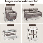 Swivel Patio Chairs sofa Set of 5 with 6" Thick Cushion - Wicker Outdoor Swivel Rocker Patio Chair ,Sofa/Glass coffee table, High Back Comfortable Outdoor Glider Chairs - Brown Wicker Grey Cushions