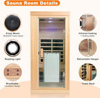 Far Infrared Sauna 1 Person, Infrared Sauna for Home, Low EMF 1350W/120V Infrared Indoor Saunas with Smart Display & Bluetooth Speaker, Extendable Clothes Rail, 32.28"x32.28"x66.92"