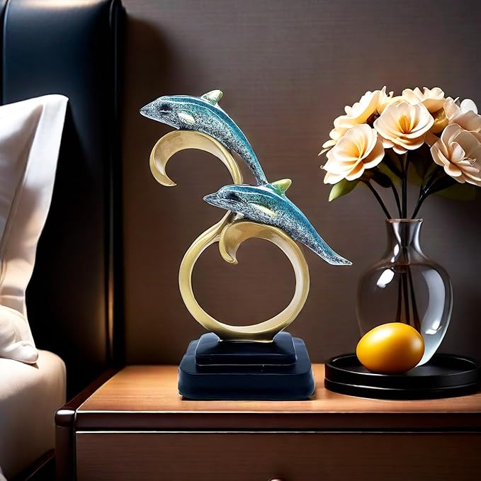 Resin Dolphin Statue Sculpture Frgurine Gift for Home Office Living Room Desktop Display Decorative Decoration (Blue)