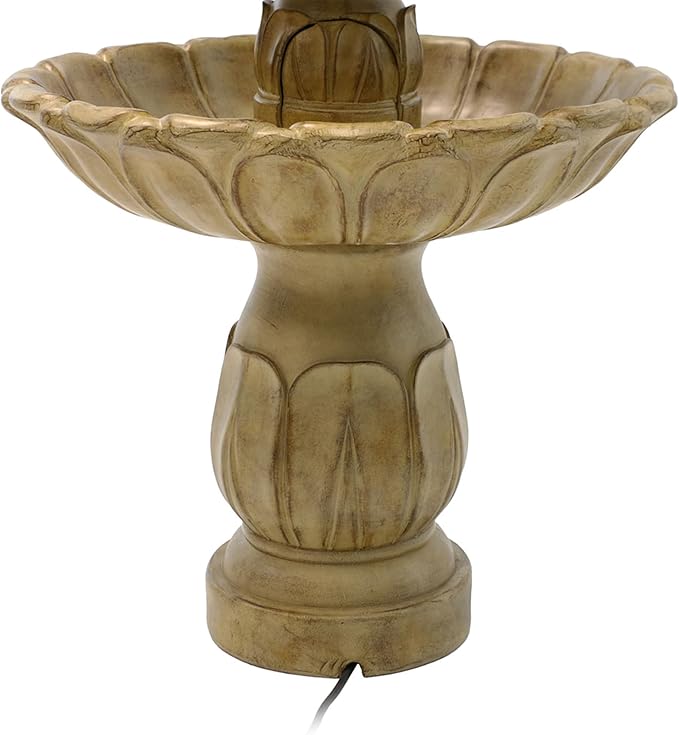 Sunnydaze Classic Tulip 3-Tier Electric Water Fountain - 46-Inch - with Electric Submersible Pump for Patio, Yard or Deck - Garden Stone