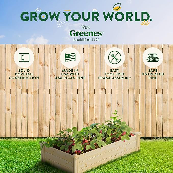 Greenes Fence Original Pine Raised Garden Bed, 2' x 4' x 10.5" - Made in USA with American Pine