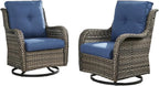 HUMMUH Outdoor Swivel Rocker Wicker Patio Chairs Set of 2, Rattan Rocking Chair Furniture Set (Grey,Blue)