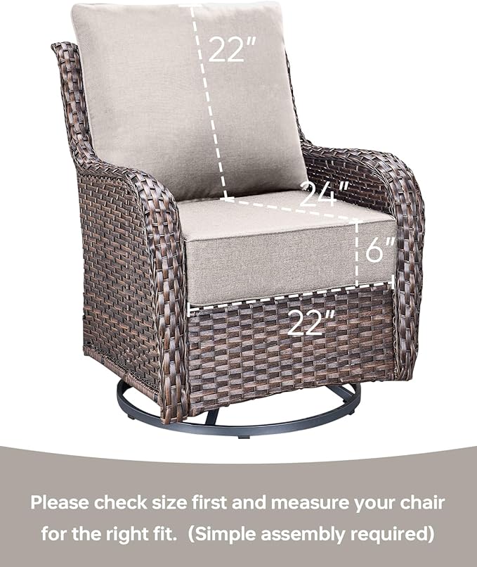 Luxury 22x24/22x25 6-Inch Outdoor Furniture Cushions Set of 6 - Comfortable Deep Seat Patio Zipper Chair Cushion for Wicker Dining Rocking Swivel Chairs Loveseat Couch Sectional Sofa - Beige