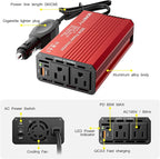 Car Power Inverter 300W, DC 12V to AC 110V Converter with Dual AC Outlets, USB Fast Charging Ports with PD 65W & USB-A 18W Car Plug Adapter Outlet for Laptop, Phone, Tablet