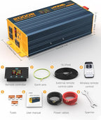 2000W Pure Sine Wave Power Inverter DC 12V to 110V 120V AC with 4 Quick Charging USB Ports& 3 AC Outlets Power Inverters for Vehicles RV Truck Home with LCD Display and Remote Controller