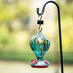 2 Packs Hummingbird Feeder for Outdoors Hanging Ant and Bee Proof, 32OZ Hand Blown Glass Hummingbird Feeders for Outside, Christmas Decoration Gifts for Mom (Teal & Red)