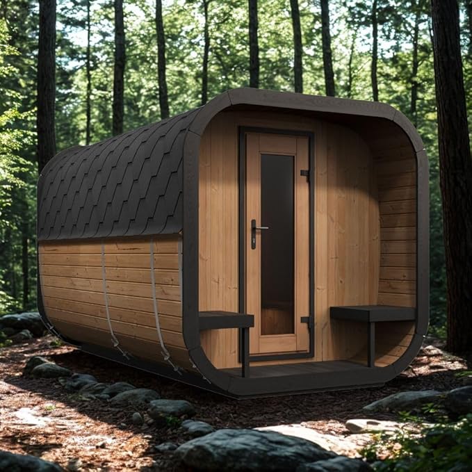 Model CL12GCP, Cube-Series Outdoor Home Sauna Suite Kit, Up to 8 Persons (Sauna Heater and Sauna Stones Included) (HIVE MINI 11 WiFi - Glass)