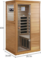 Infrared Sauna Single Person Mini Red Cedar Far Infrared Home Sauna Box with The Left Glass Door, LCD Display, BT Speaker, LED Reading Light, Natural Wood + Caramel