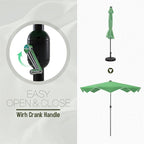 PHI VILLA 9ft Patio Umbrellas with 24 pcs LED Solar Lights, Outdoor Market Table Lighted Umbrella with 8 Steel Ribs, Tilt for UV-Resistant, Lotus Leaf Shape Canopy, Green