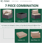 Outdoor Patio Furniture Set, 7 Pieces Outdoor Furniture All Weather Patio Sectional Sofa PE Wicker Modular Conversation Sets with Coffee Table,6 Chairs & Seat Clips Brown
