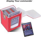 AFIING MTG Deck Box for Commander Display,Card Deck Box Fits 60+ Double Sleeved Cards or 100+single sleeved cards, Magic Commander TCG Card Storage Box with 2 Dividers,Dice Bag(Red/White)