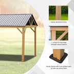 Domi 12’x14’ Hardtop Gazebo Outdoor Aluminum Gazebo with Galvanized Steel Gable Roof for Lawn and Garden(Wood-Looking)