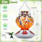 BOLITE Hummingbird Feeder, Hand Blown Glass Hummingbird Feeders for Outdoors Hanging, with 5 Feeding Ports, 22 Ounces, Peony Flower Shape, Orange, Gifts for Women Men, Gifts for Mom Dad