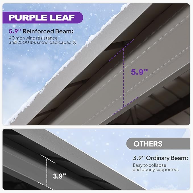 PURPLE LEAF 12' x 14' Outdoor Hardtop Gazebo, Champagne Aluminum Frame with Galvanized Steel Double Roof, Curtains and Netting for Patio Lawn and Garden