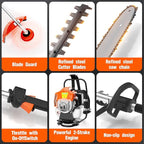 6 in 1 52cc Brush Weed Cutter Petrol Hedge Trimmer Grass Pruner Chainsaw Trimmer with Four Mowing Heads for Gardening Care