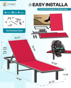 Patio Chaise Lounge Chair Set of 2, Outdoor Lounge Chairs with Wheels, 5-Position Adjustable Sun Loungers for Pool, Deck, Beach,Red