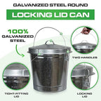 Plexon 10 Gallon Trash Can with Lid Outdoor Galvanized Metal Bucket with Locking Lid for Poultry Feed Bird Seed Storage Ash Garbage Trash Bin