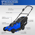BILT HARD 17'' 40V Cordless Push Lawn Mower, 12'' String Trimmer and Leaf Blower Combo Set, Electric Lawn Mower Set with 3 x 4.0Ah Batteries and Dual Charger